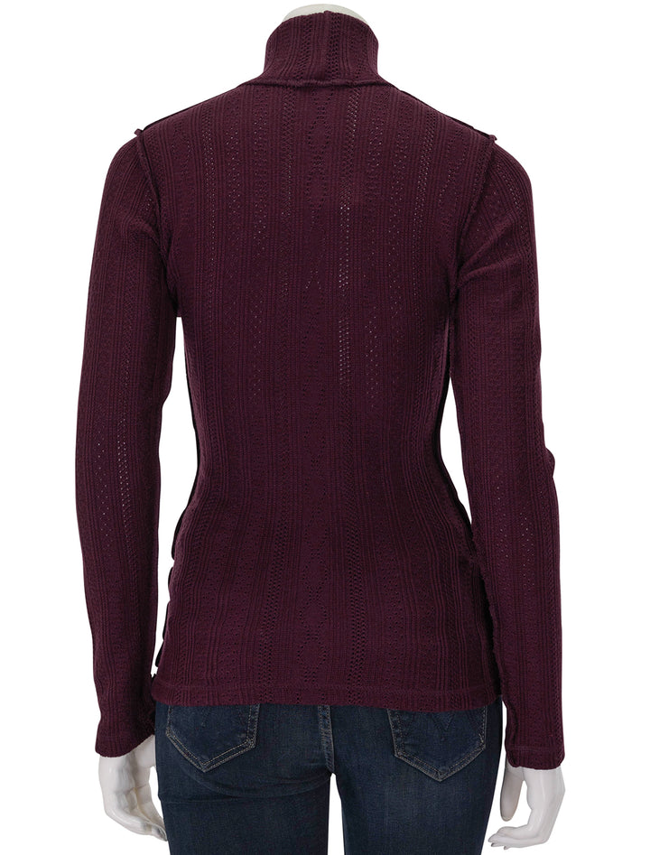 Back view of Smythe's pointelle turtleneck in plum.