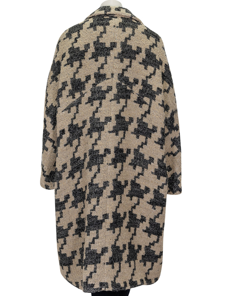 back image of oversized swing coat in oatmeal houndstooth