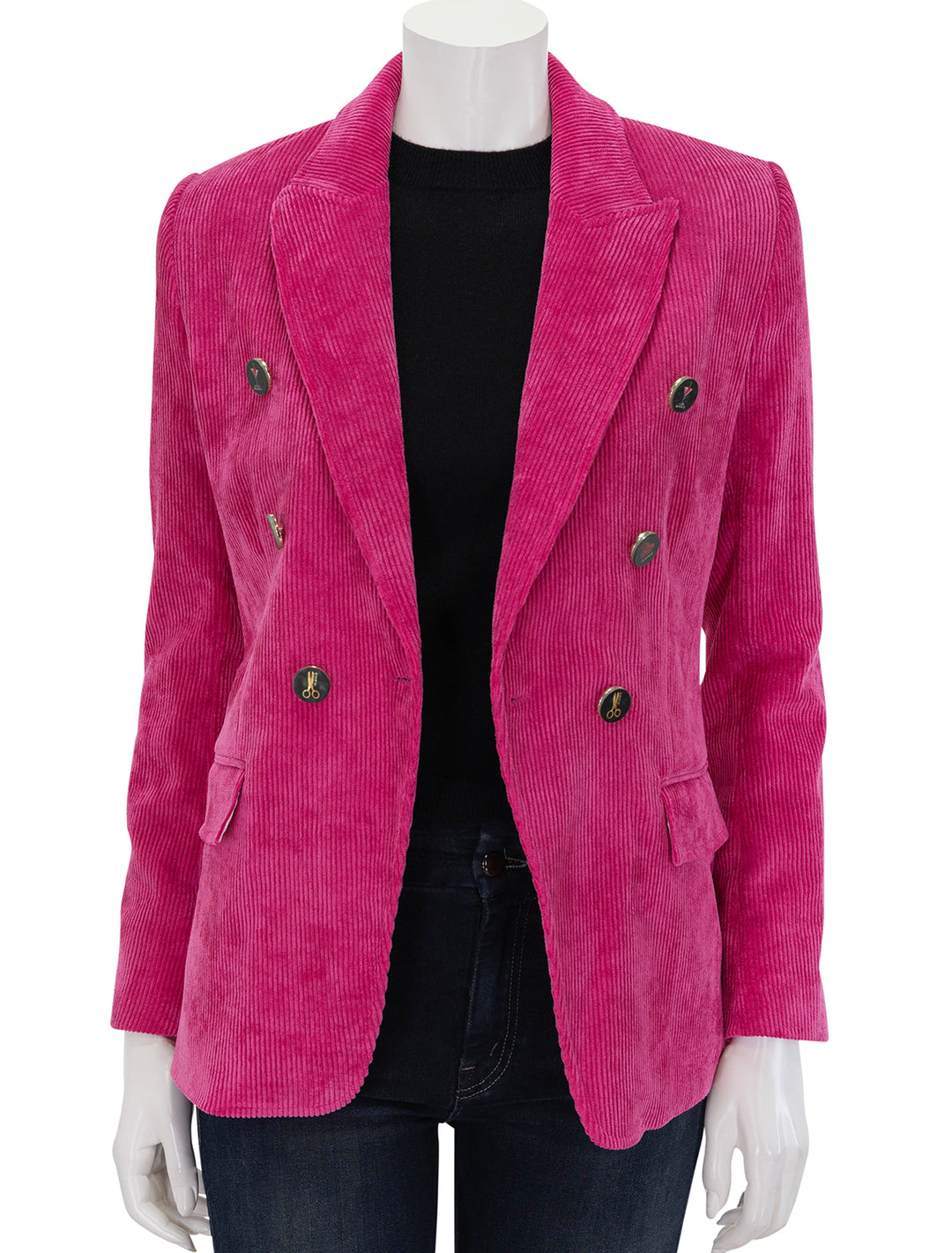 Front view of Vilagallo's ingrid pink corduroy blazer.