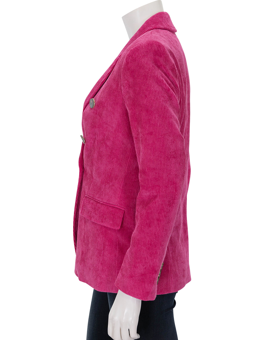 Side view of Vilagallo's ingrid pink corduroy blazer.