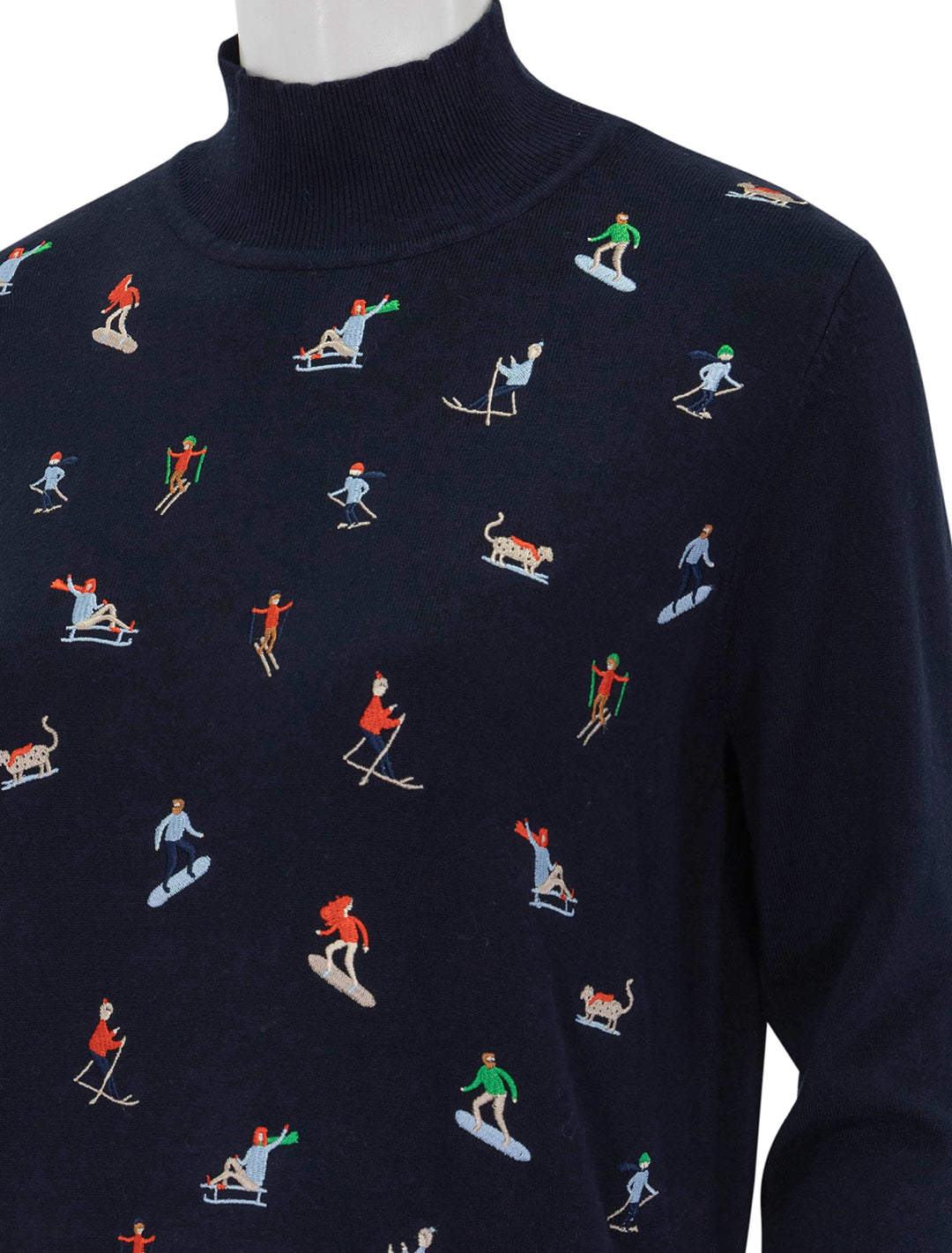 Close-up view of Vilagallo's snow sports sweater.