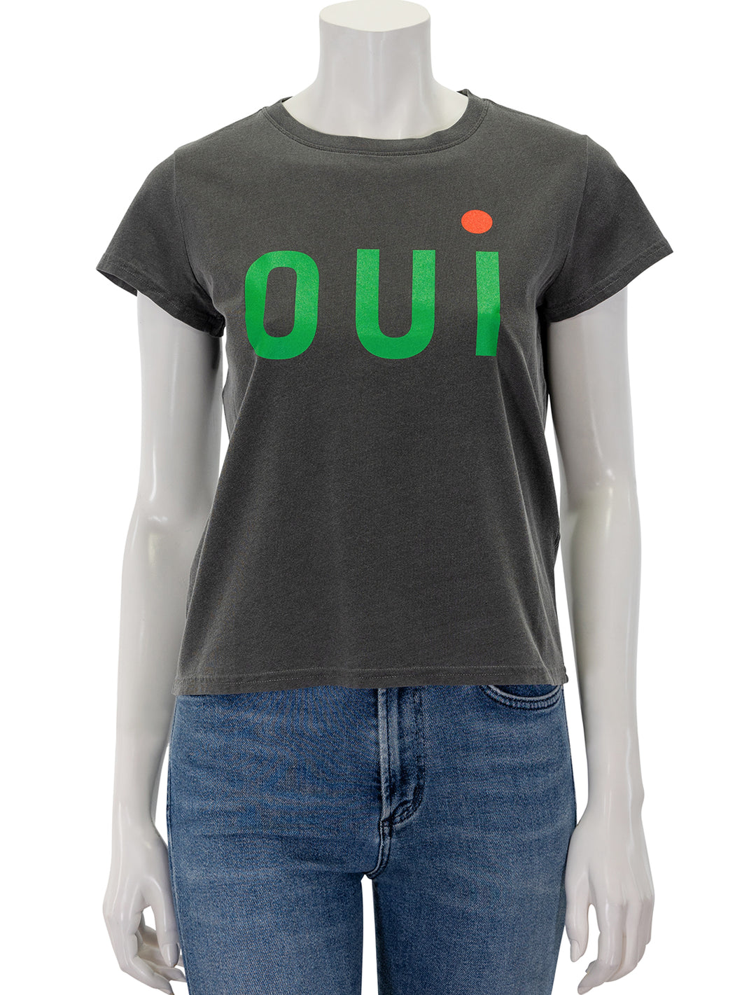 front view of classic oui tee in faded black