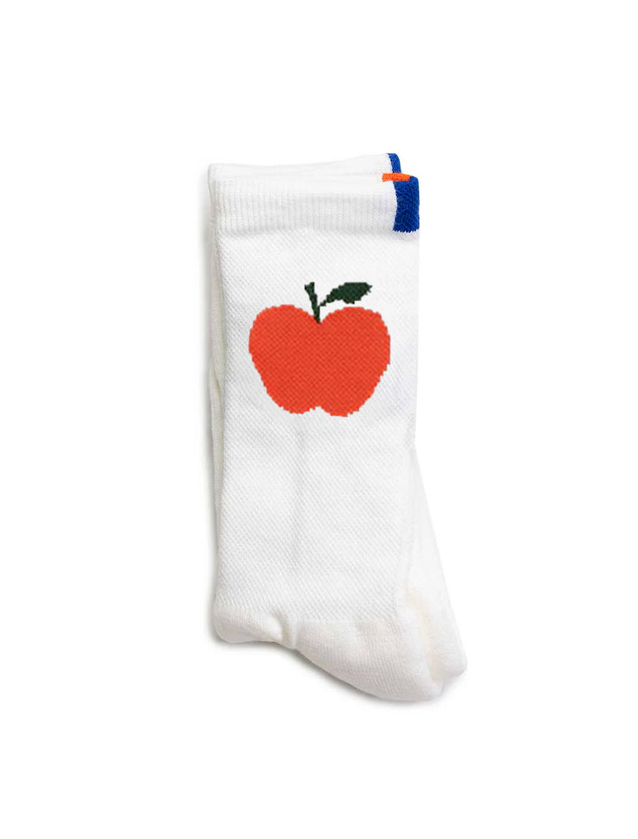 Close-up view of KULE's big apple socks.