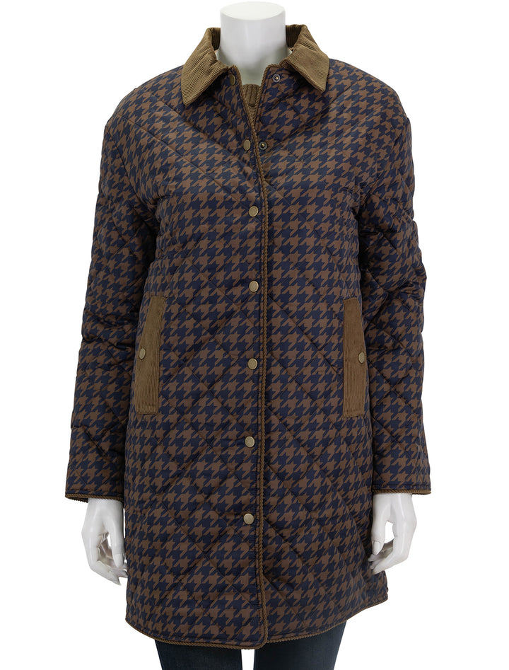 Front view of KULE's the georgie houndstooth coat, buttoned.