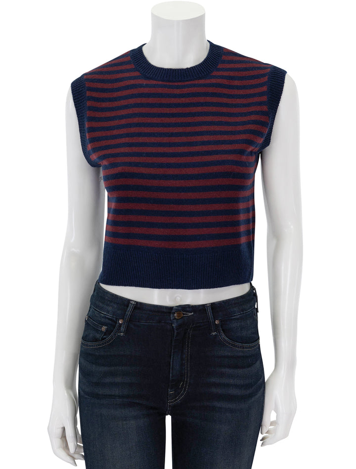 Front view of KULE's the sam vest in navy and merlot.