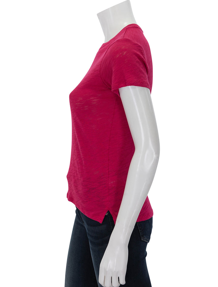 Side view of ATM's slub jersey schoolboy tee in rubellite.