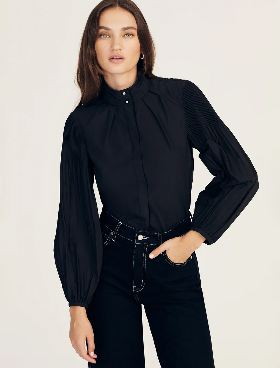 lupa pleated sleeve top in black