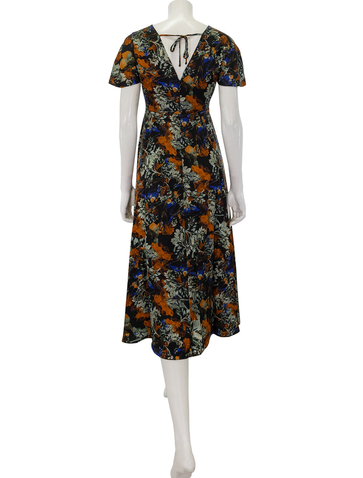 Back view of Derek Lam 10 Crosby's cecile flutter sleeve dress in copper multi print.