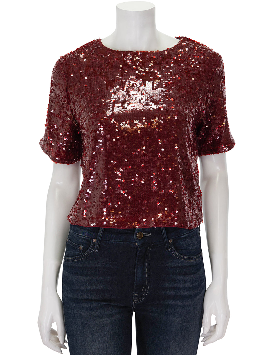 Front view of Suncoo Paris' Louise Sequin Top in Bordeaux.