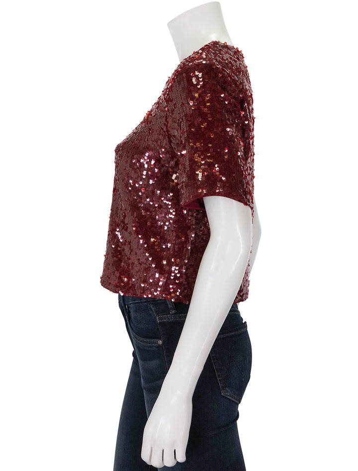 Side view of Suncoo Paris' Louise Sequin Top in Bordeaux.