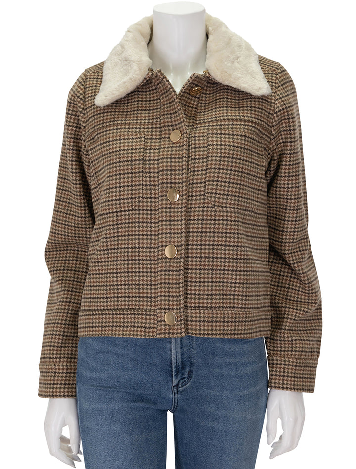 Front view of Suncoo Paris' Eden Cropped Houndstooth Jacket, buttoned.