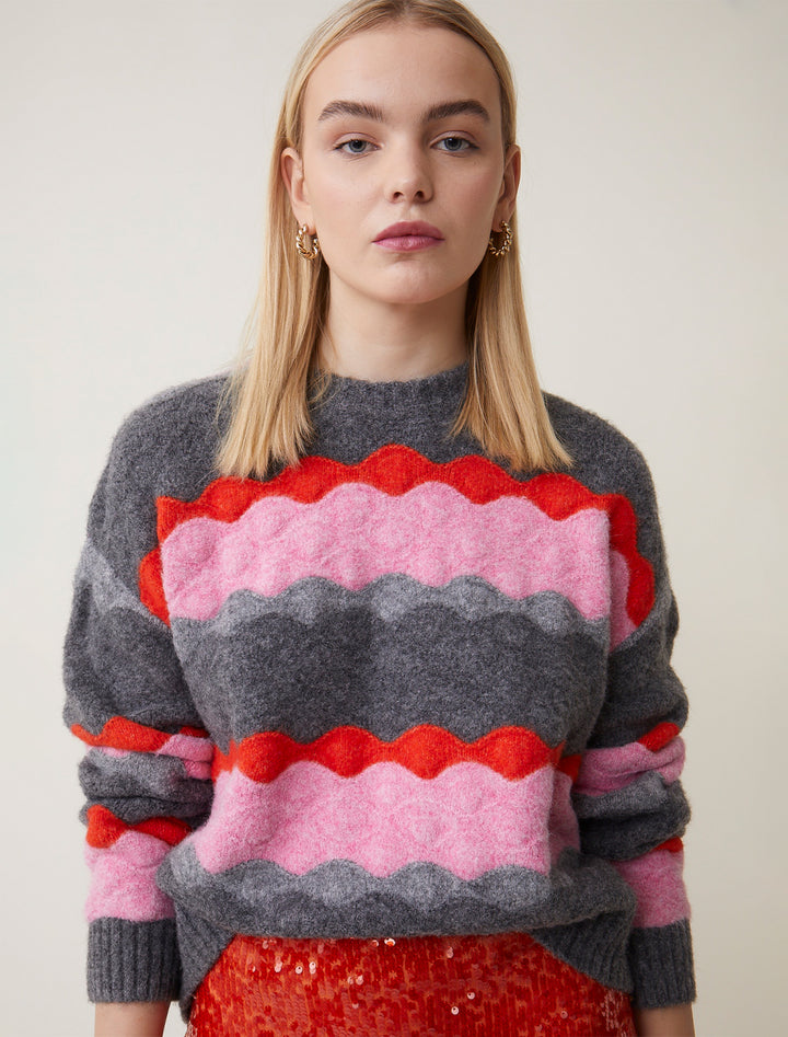 Model wearing Suncoo Paris' Panayo Sweater in Carbone Mix.