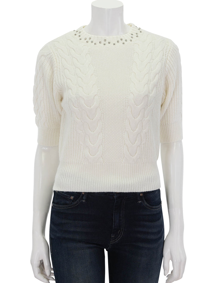 front view of pikesy sweater in blanc casse