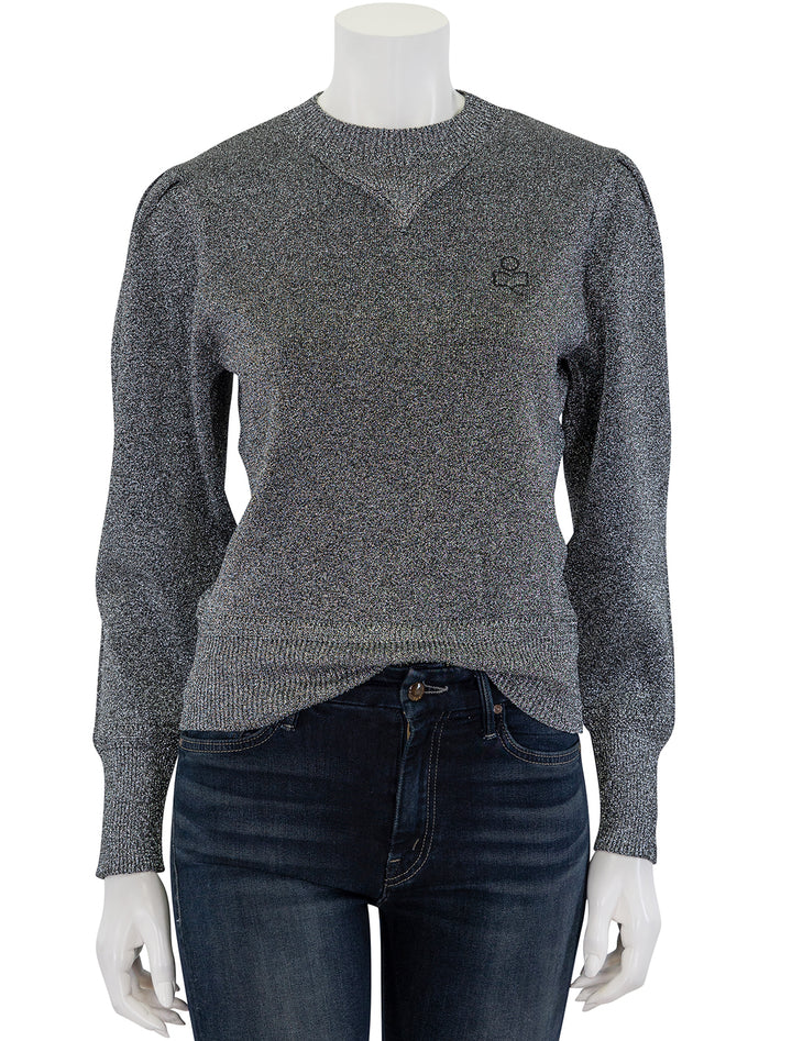 Front view of Isabel marant etoile' kelaya sweater in festive silver.