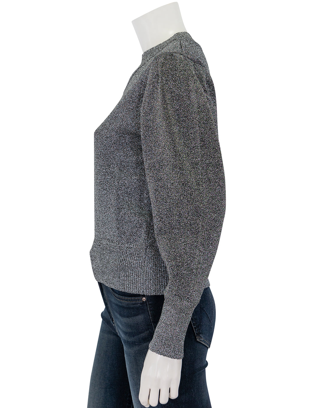 Side view of Isabel marant etoile' kelaya sweater in festive silver.