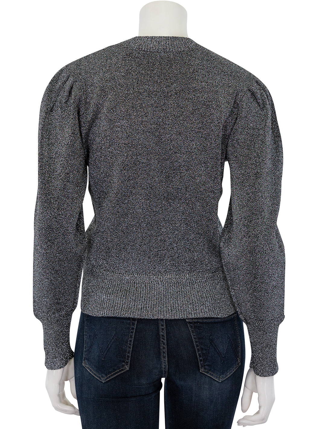 Back view of Isabel marant etoile' kelaya sweater in festive silver.