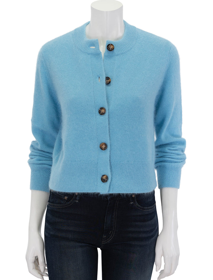 Front view of Rhode's amal cardigan in blue.