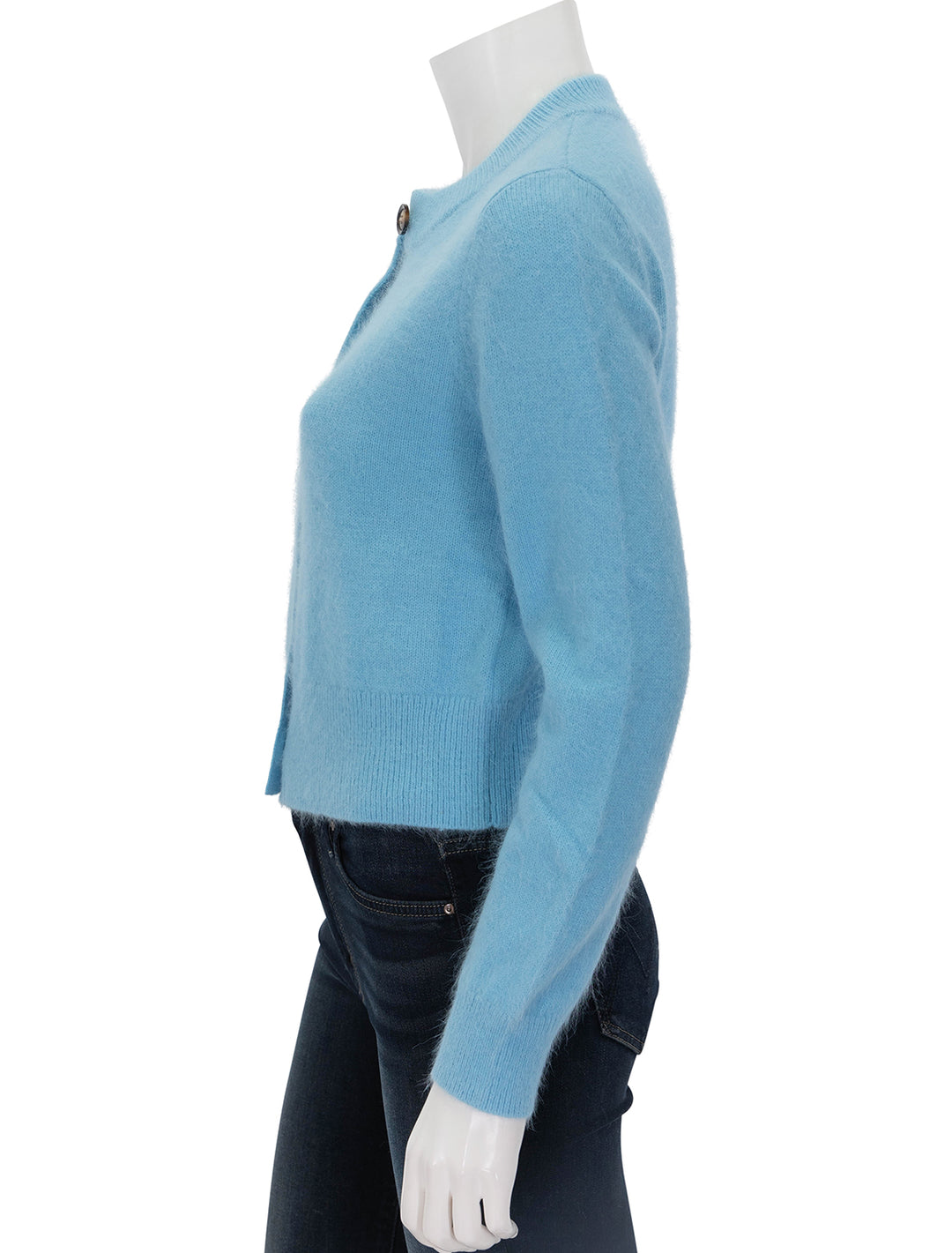 Side view of Rhode's amal cardigan in blue.