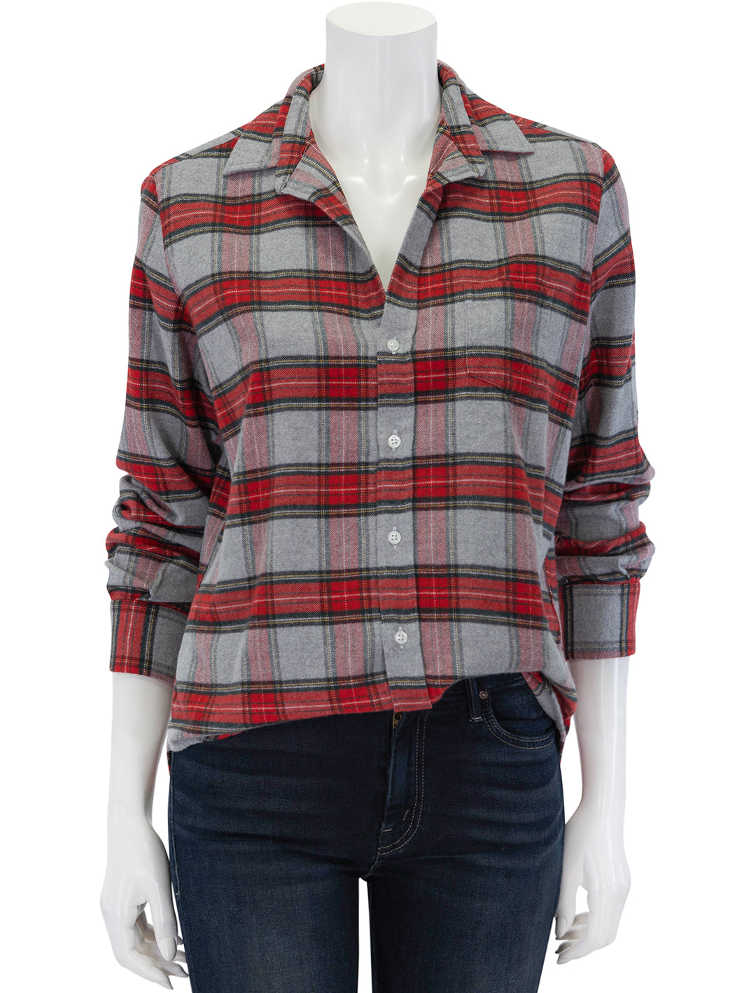 Front view of Frank & Eileen's eileen in washed red plaid.