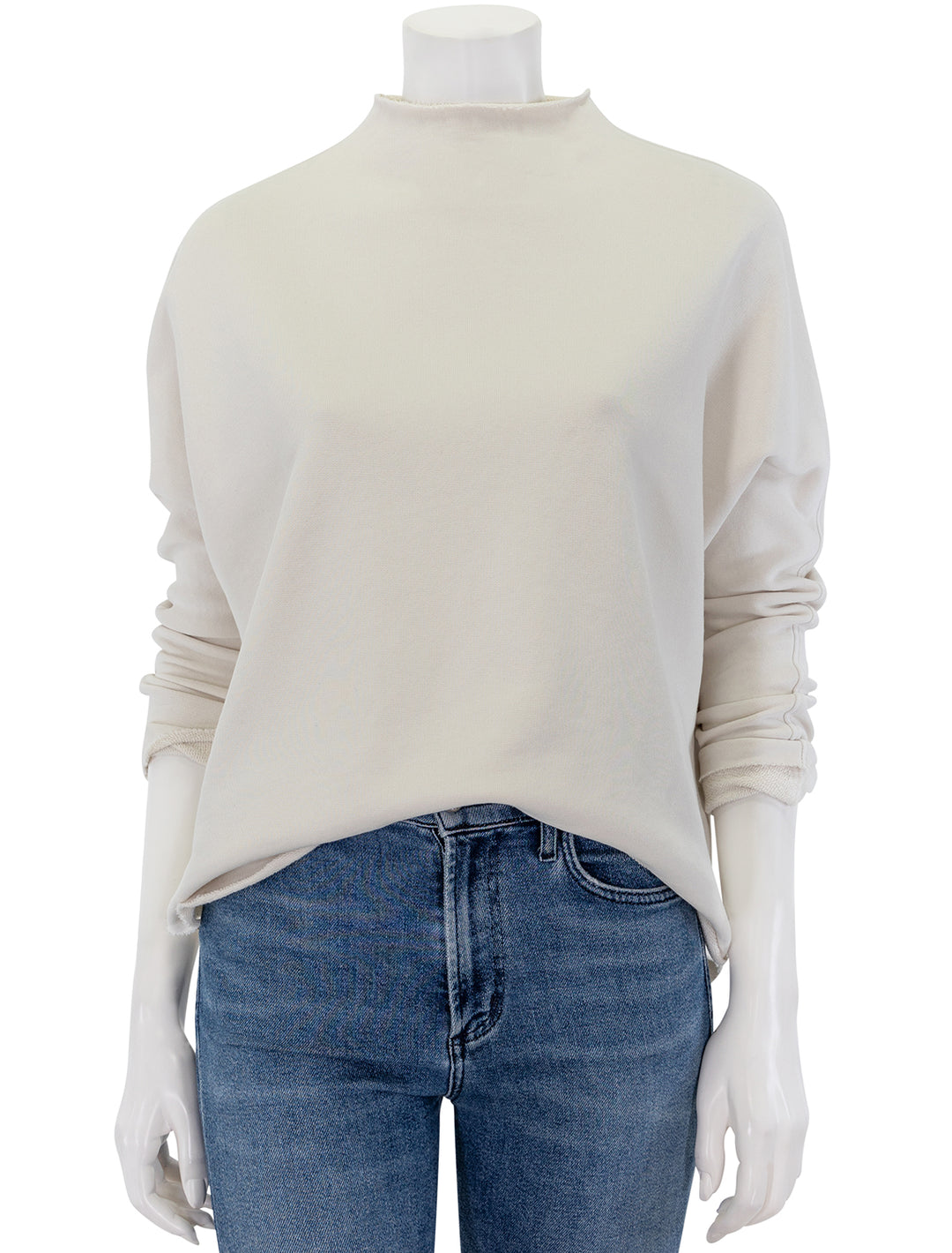 Front view of Frank & Eileen's effie funnel neck capelet in vintage white.