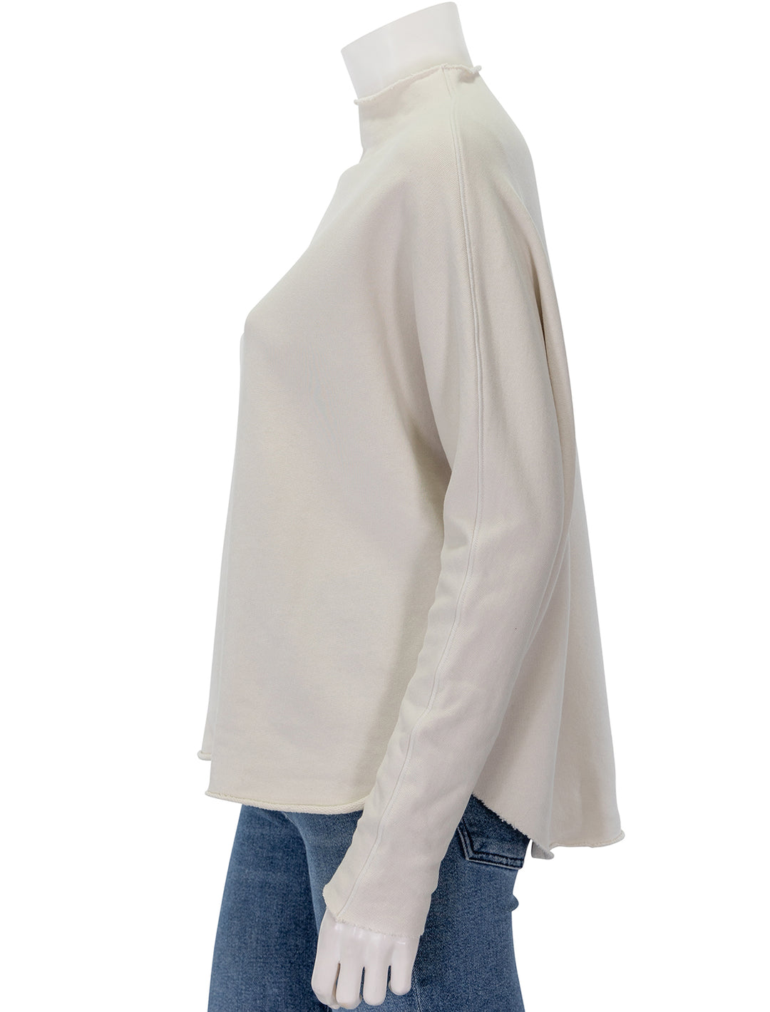 Side view of Frank & Eileen's effie funnel neck capelet in vintage white.