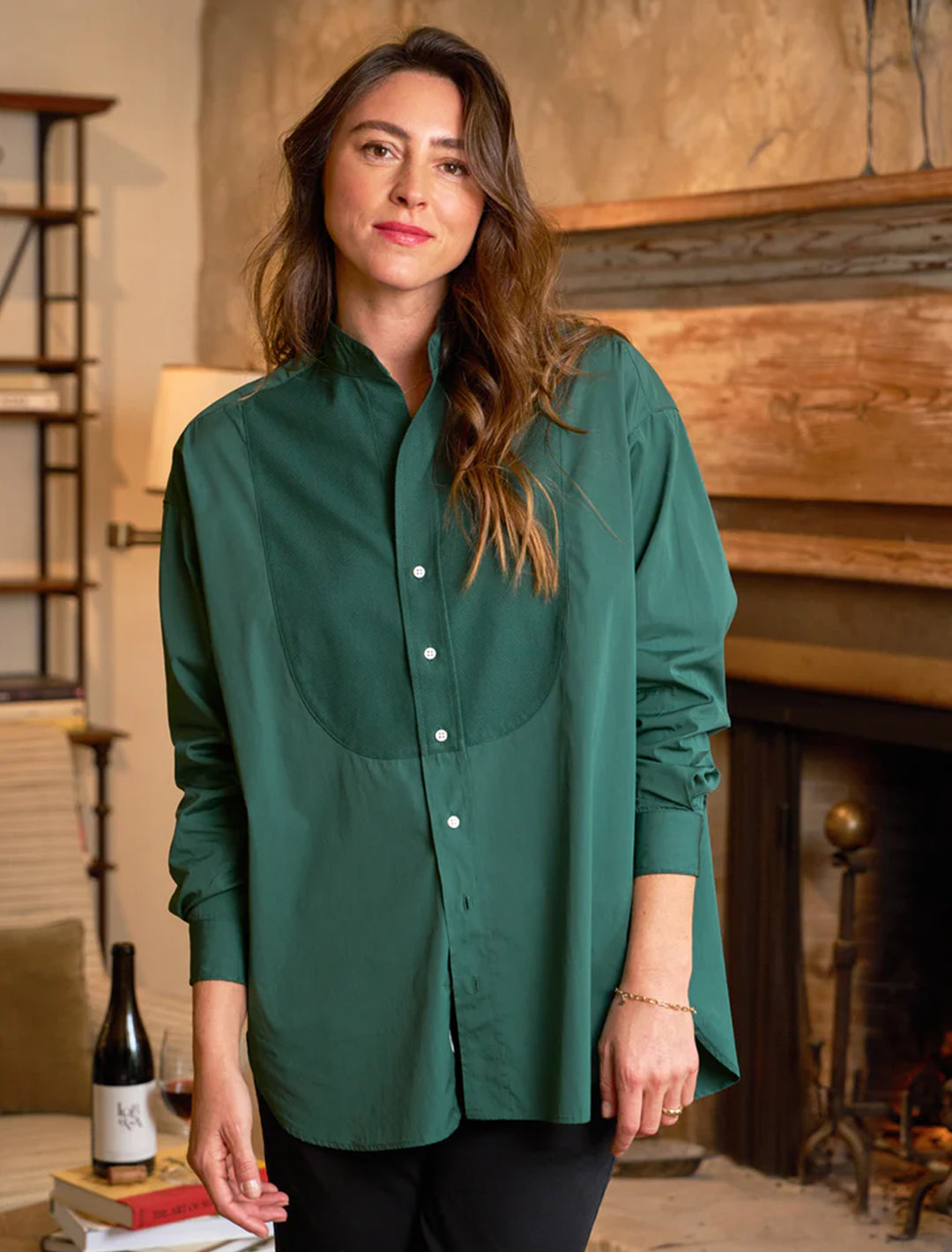 victoria tuxedo blouse in solid green