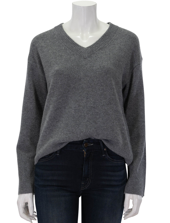 Front view of Alex Mill's rowan v neck sweater in sterling grey.