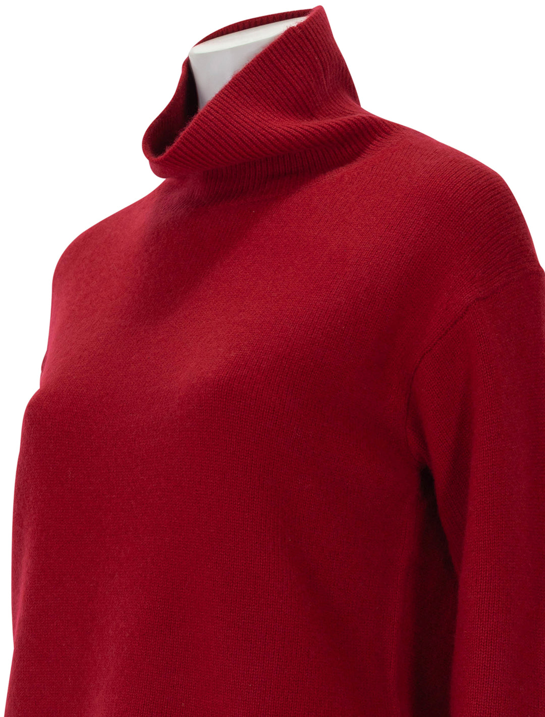 Close-up view of Alex Mill's cecile turtleneck sweater in garnet.