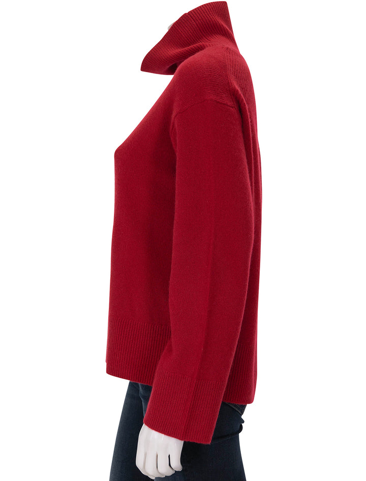 Side view of Alex Mill's cecile turtleneck sweater in garnet.