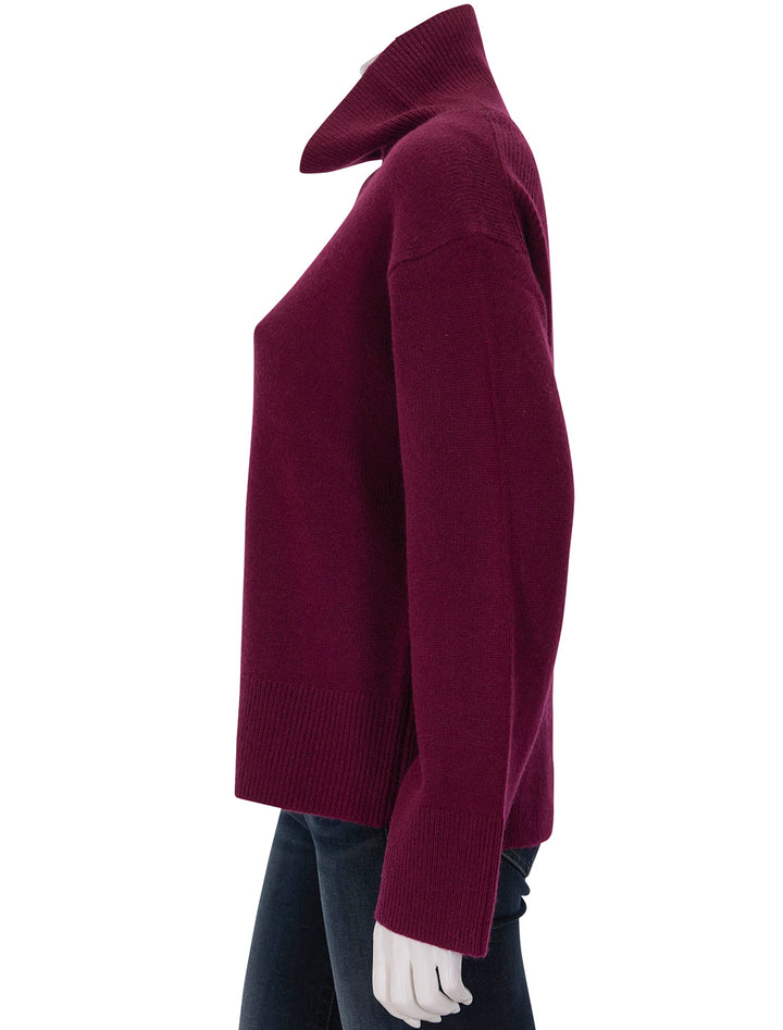 Side view of Alex Mill's cecile turtleneck in barolo.