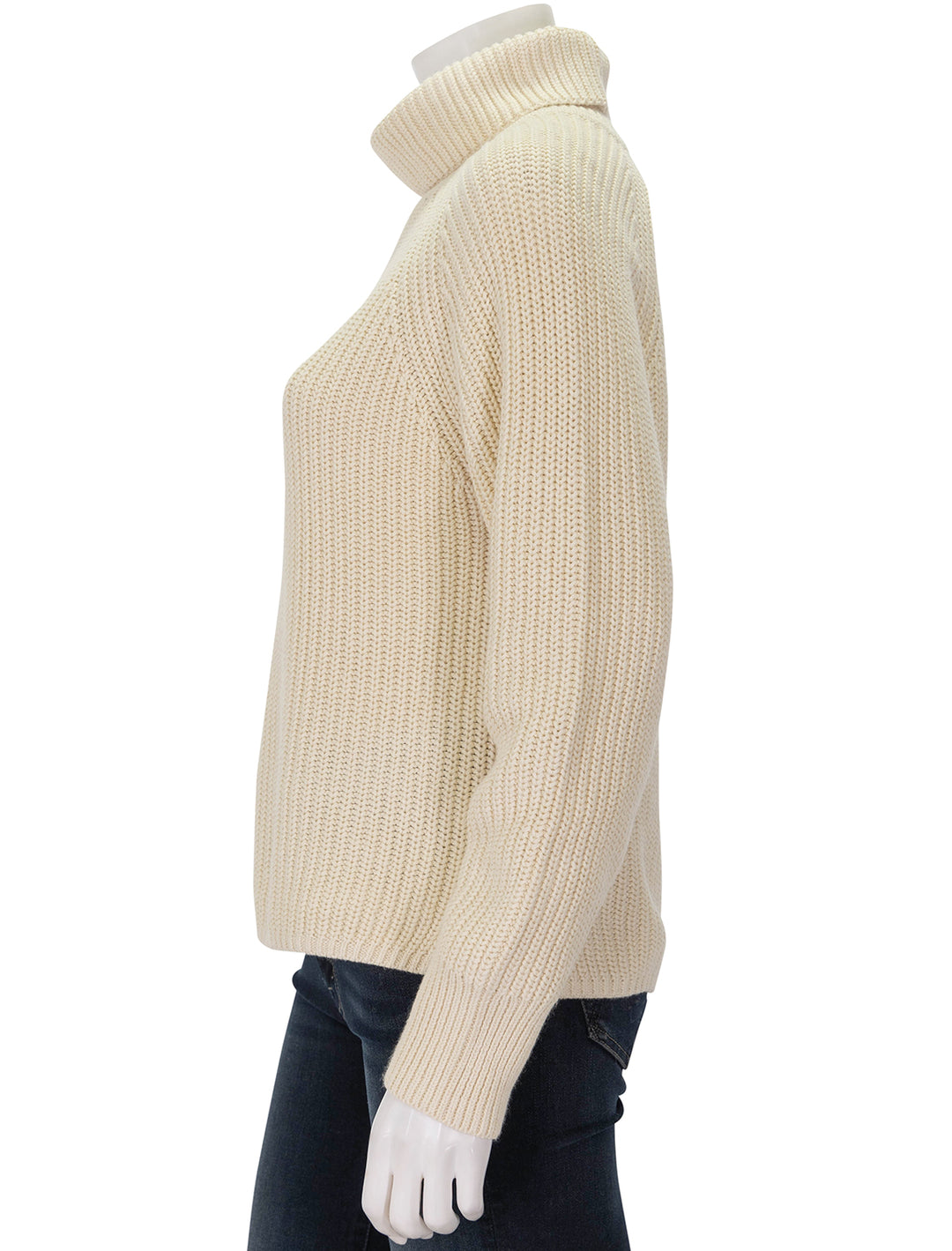 Side view of Alex Mill's nora turtleneck in cream.