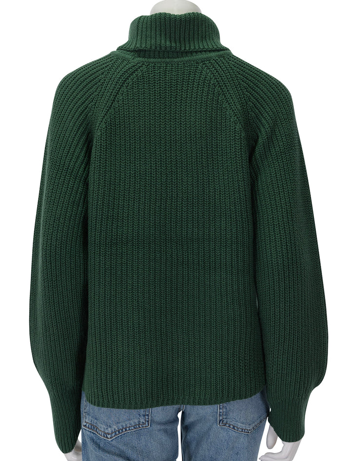 Back view of Alex Mill's nora turtleneck sweater in hunter green.