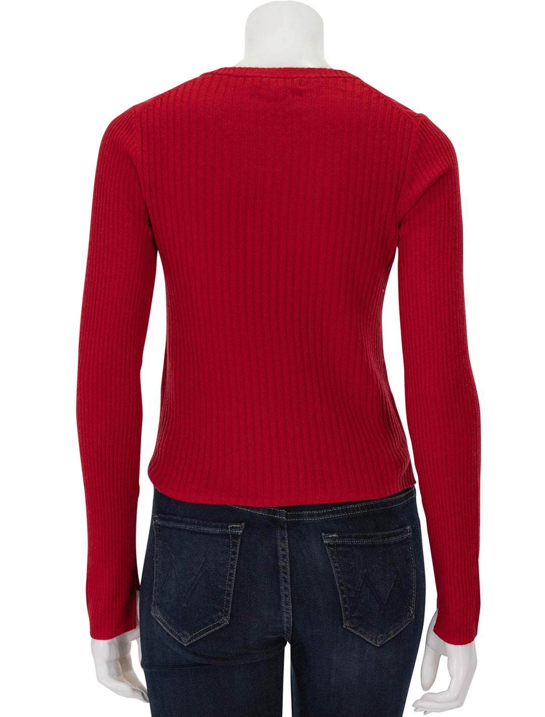 Back view of Alex Mill's kb cardigan in crimson.