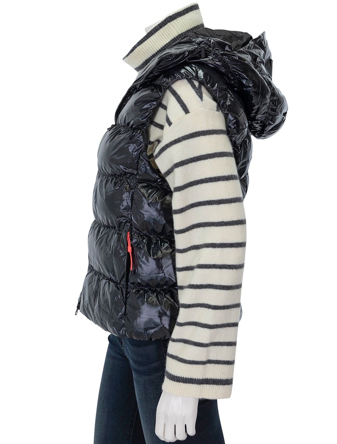 Side view of Bogner's naima vest in black.