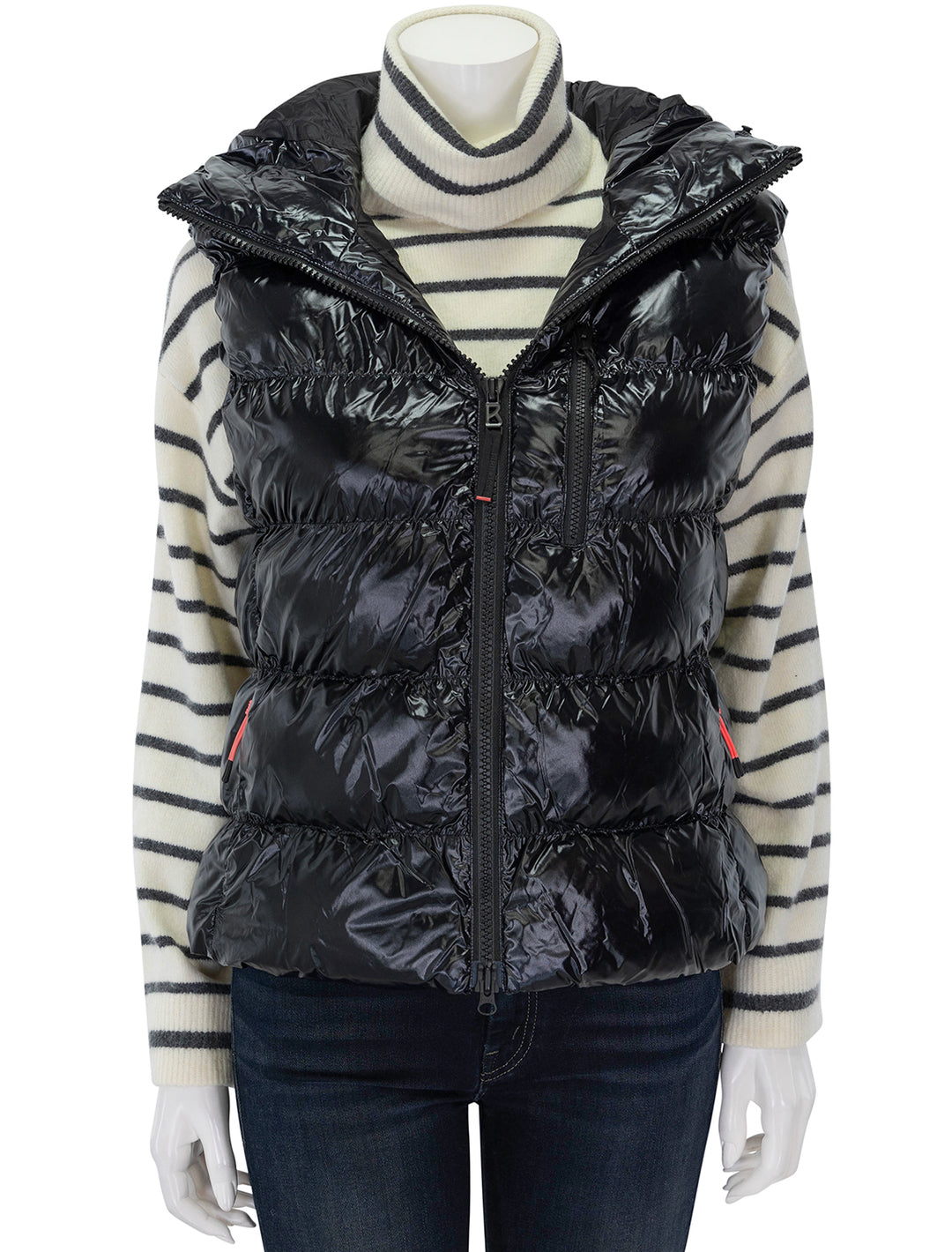 Front view of Bogner's naima vest in black, zipped.