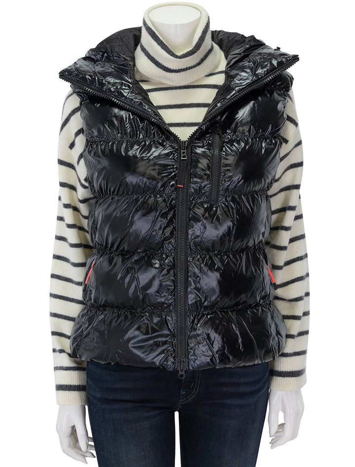 Front view of Bogner's naima vest in black, zipped.