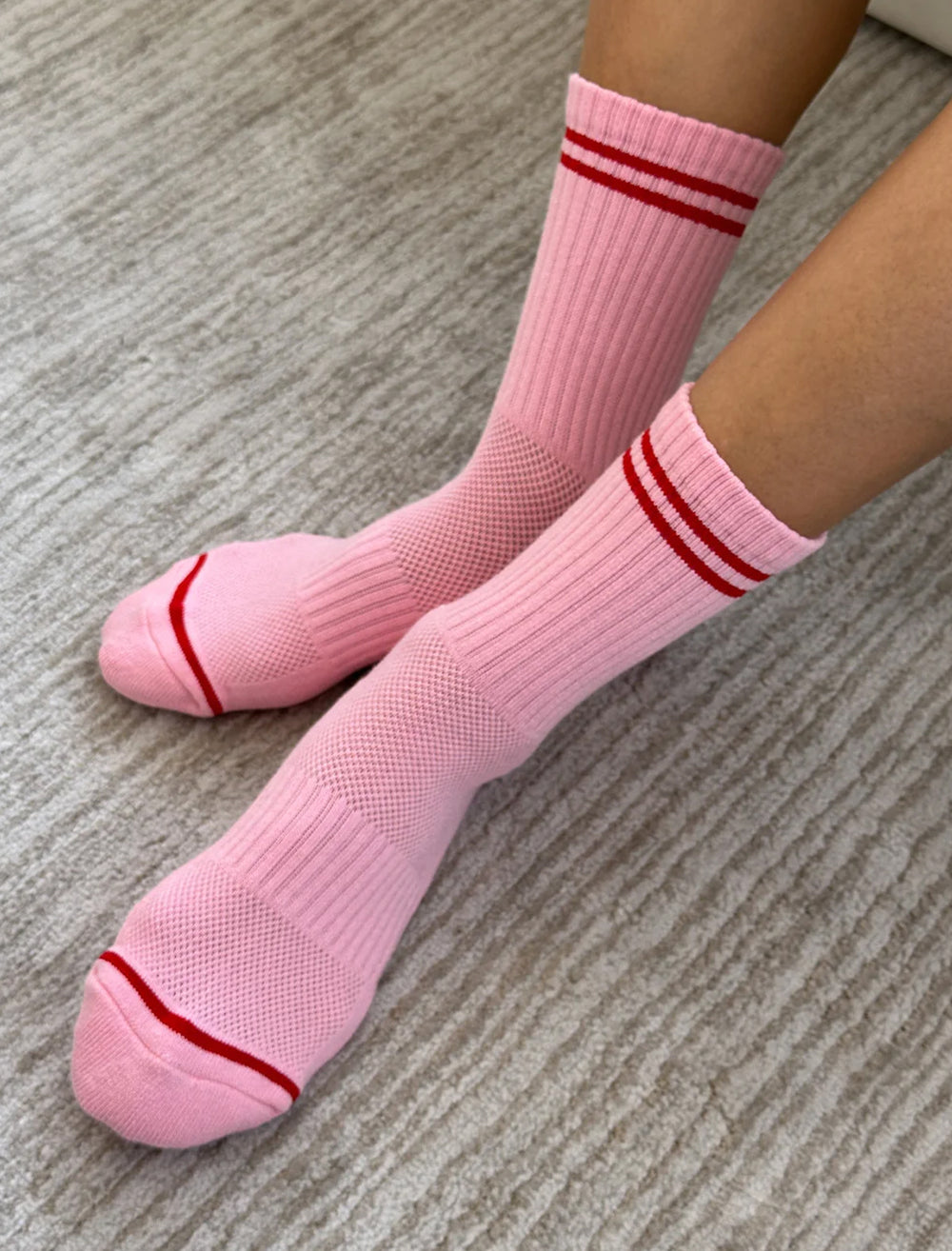 Model wearing Le Bon Shoppe's boyfriend socks in amour pink.