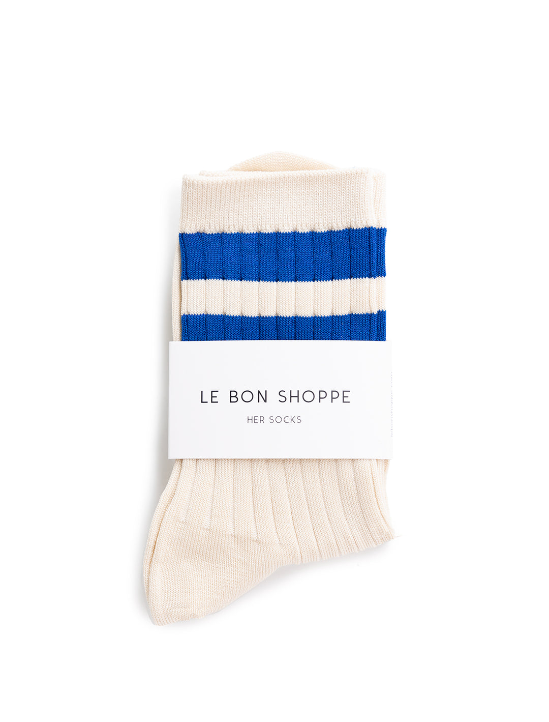 Front view of Le Bon Shoppe's her socks varsity in azure.