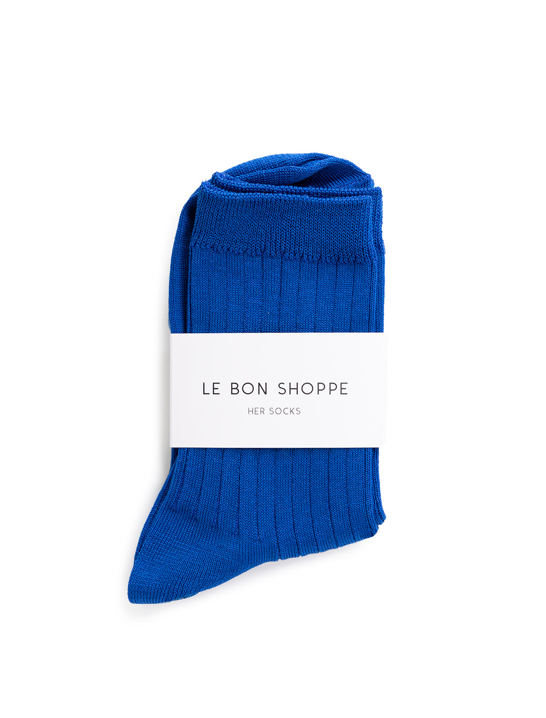 Front view of Le Bon Shoppe's her socks in cobalt.