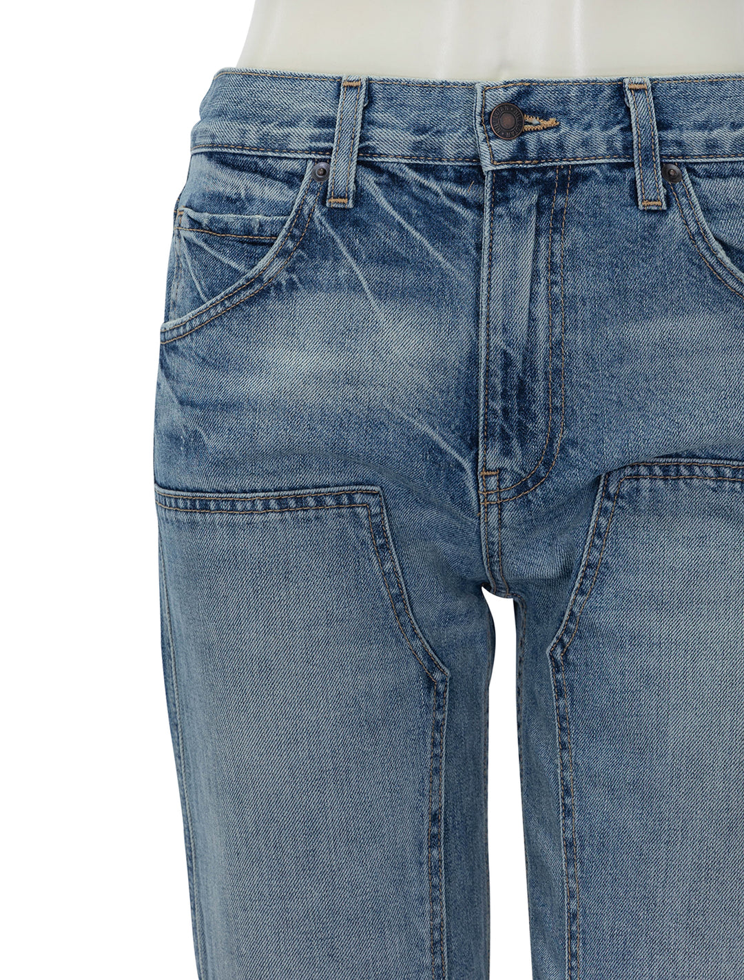 Close-up view of Nili Lotan's welder jean in summer wash.