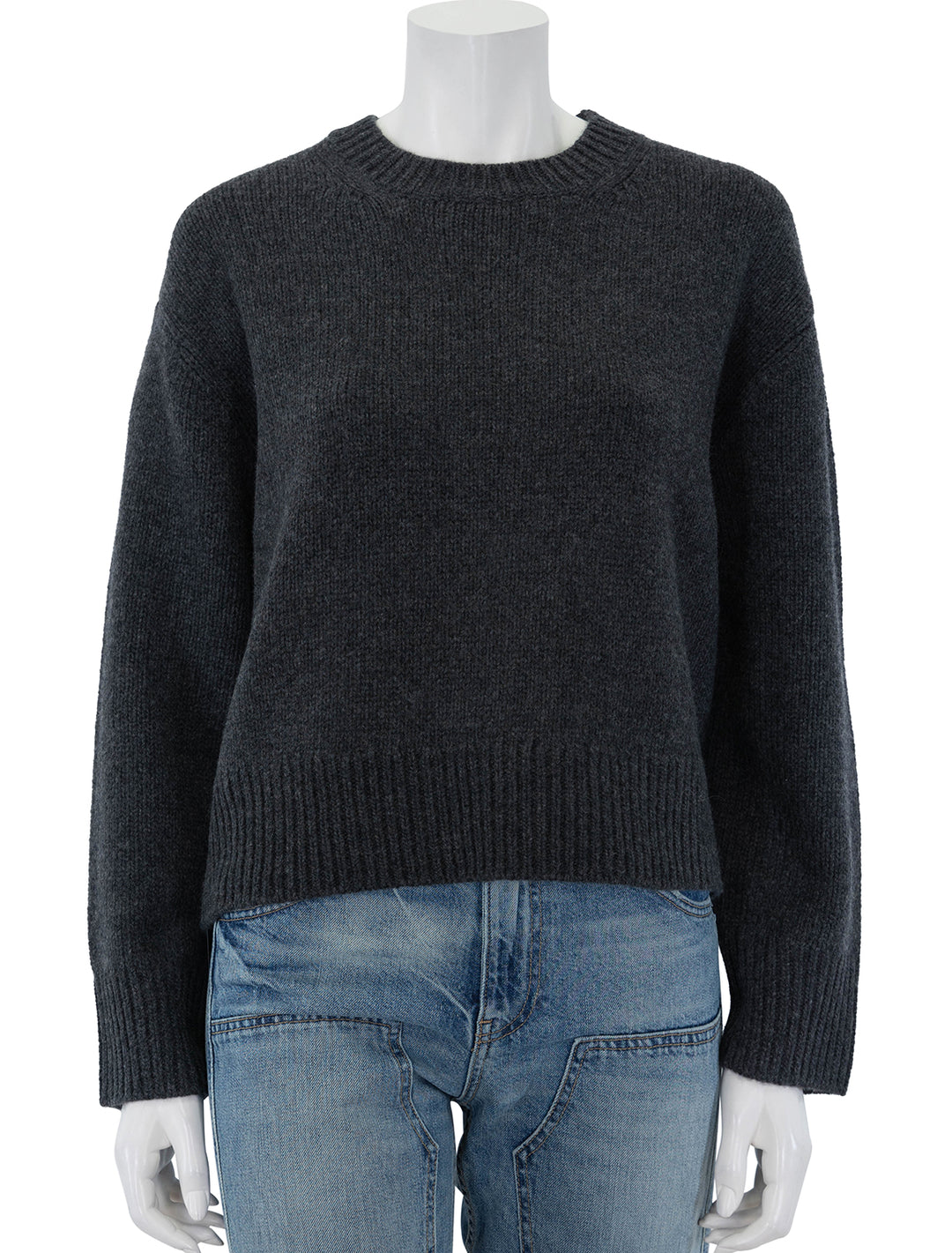 Front view of Nili Lotan's haisley sweater in dark charcoal.