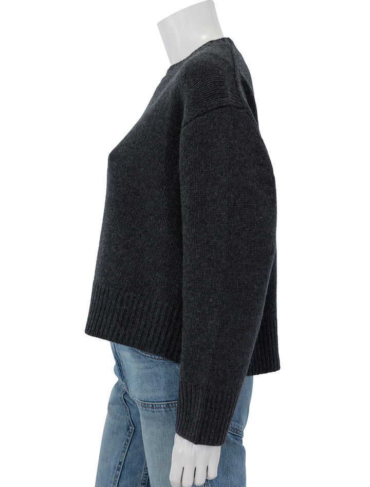 Side view of Nili Lotan's haisley sweater in dark charcoal.