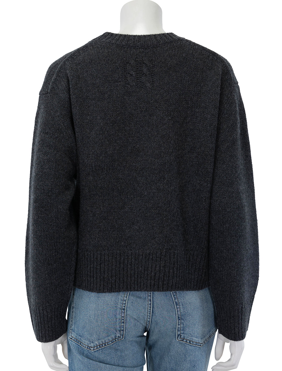 Back view of Nili Lotan's haisley sweater in dark charcoal.