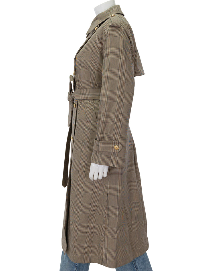 Side view of Nili Lotan's toussant trench coat in beige check.