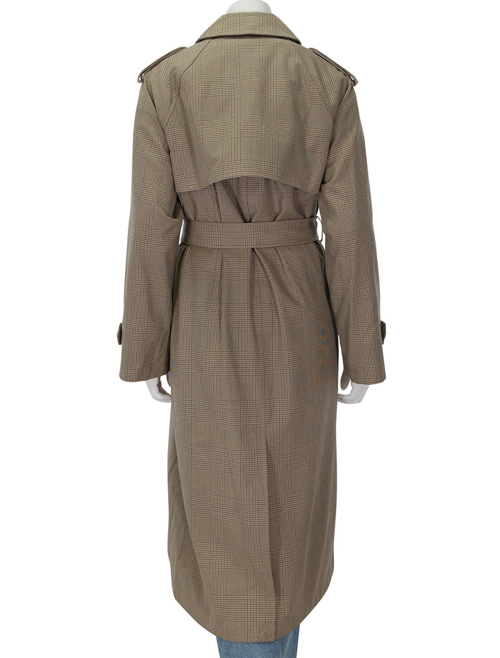 Back view of Nili Lotan's toussant trench coat in beige check.