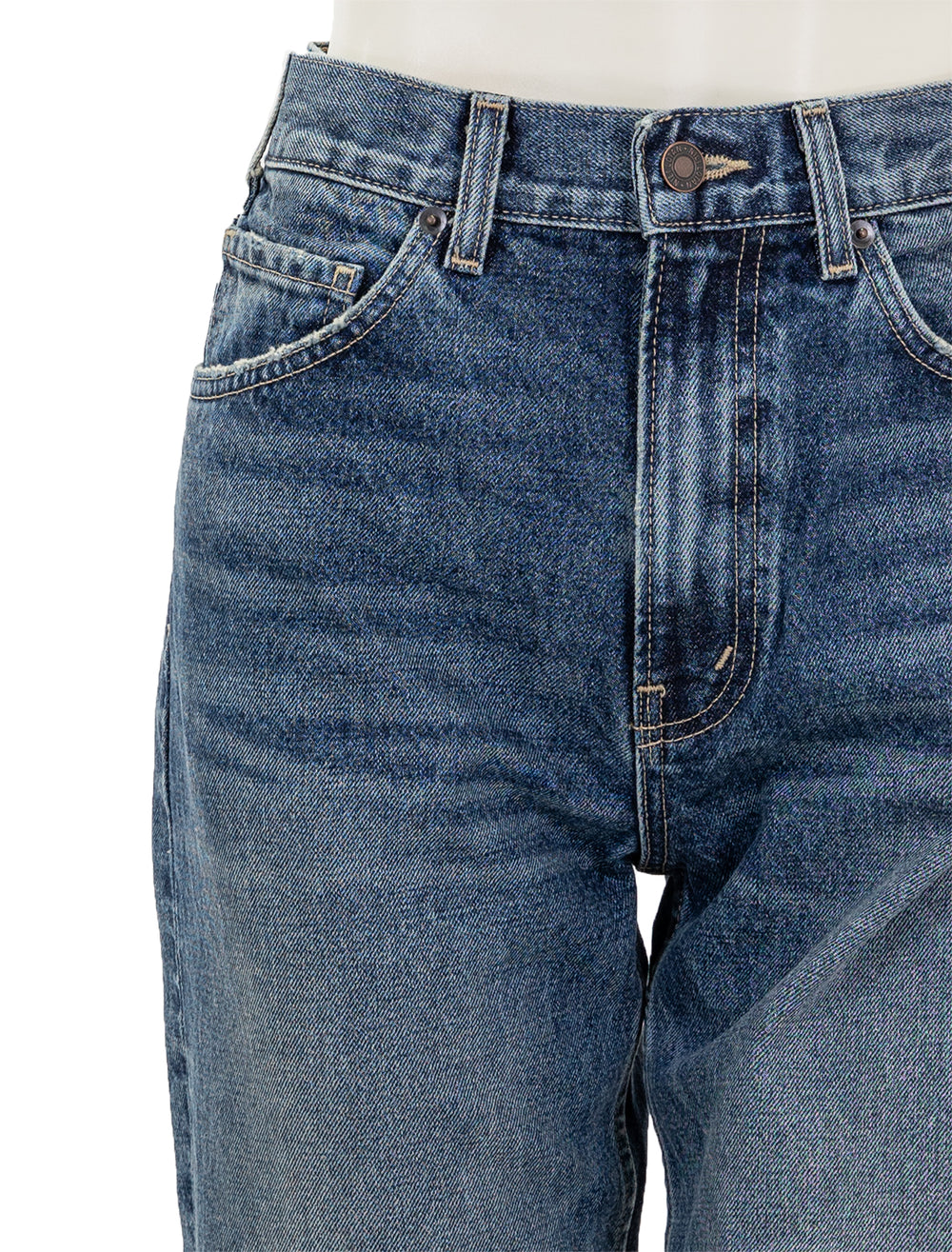 Close-up view of Nili Lotan's mitchell jean in ocean wash.