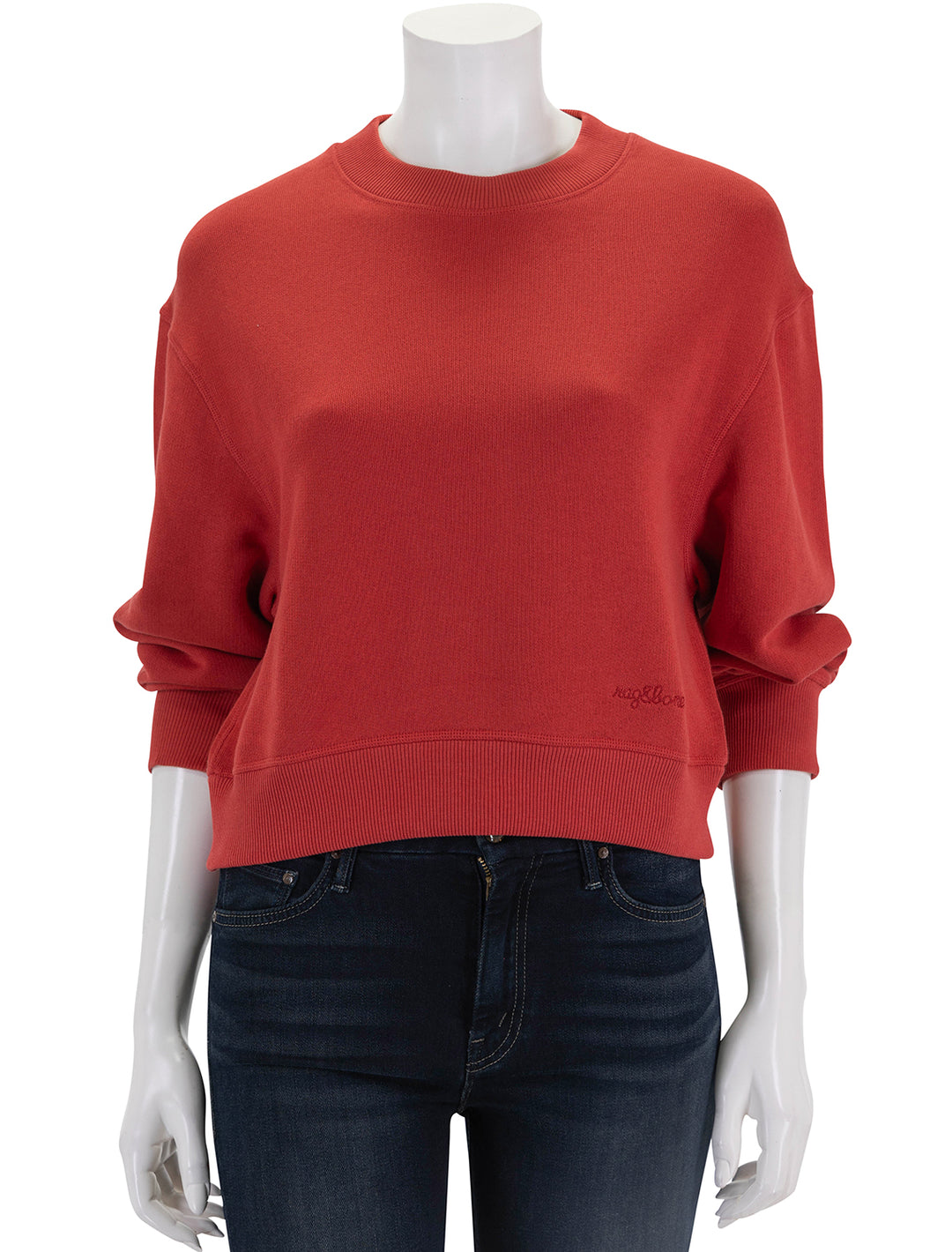 Front view of Rag & Bone's vintage terry sweatshirt in red.