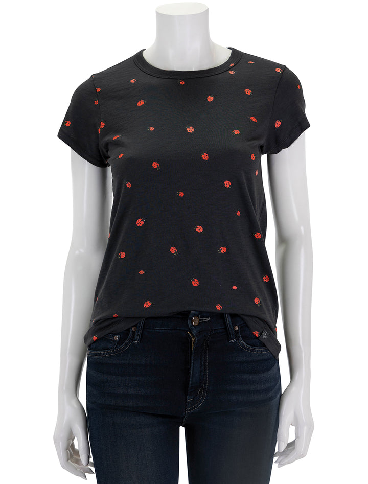 Front view of Rag & Bone's all over ladybug tee in black.