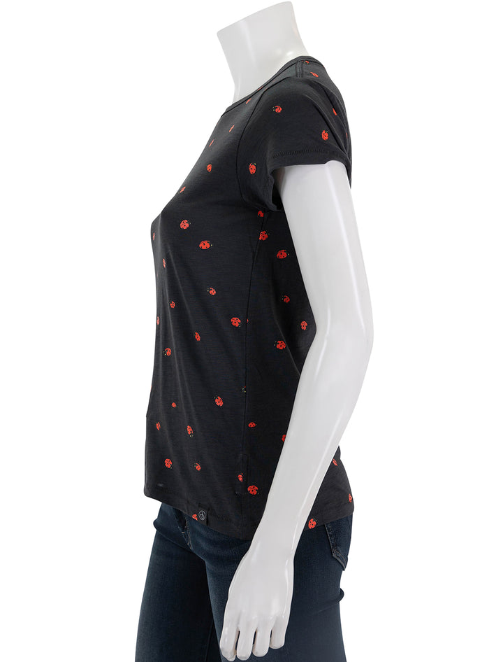 Side view of Rag & Bone's all over ladybug tee in black.