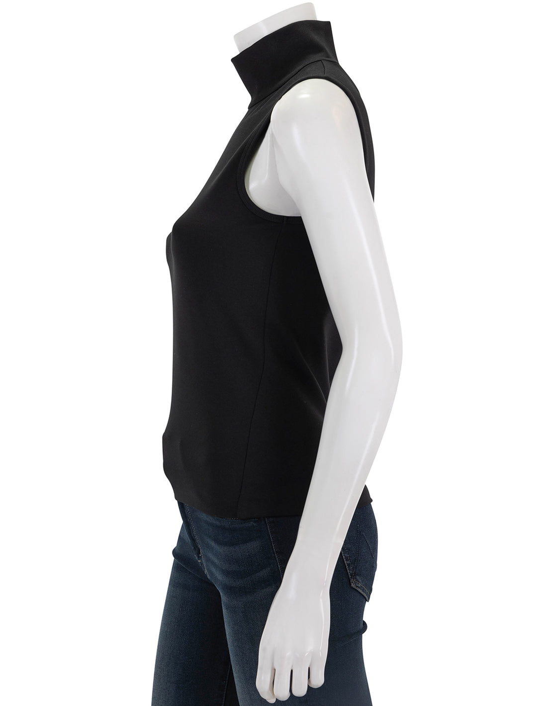 Side view of Rag & Bone's irina ponte tneck tank in black.